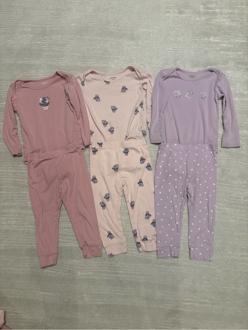 3-Pack Girls' Long Sleeve Bodysuit & Pant Set - Pink, Light Pink, Lilac